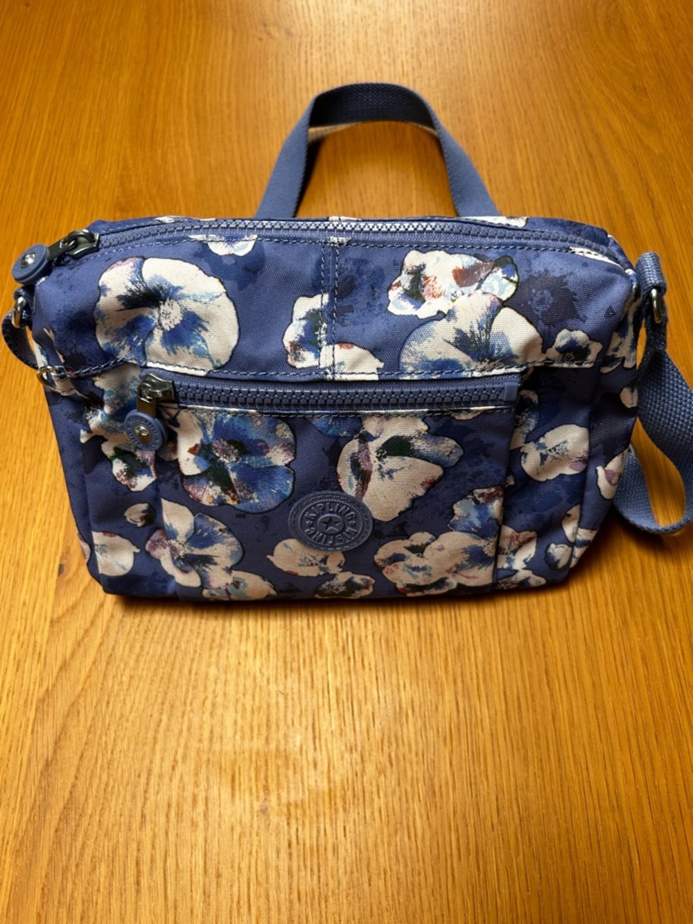 Kipling Blue Floral Crossbody Bag with White Accents
